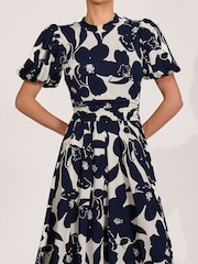 Jolie Moi Cream Turtle Neck Puff Sleeve Jersey Midi Dress - Image 3 of 6