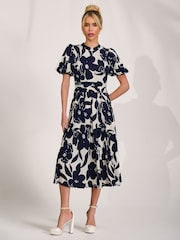 Jolie Moi Cream Turtle Neck Puff Sleeve Jersey Midi Dress - Image 4 of 6