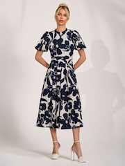 Jolie Moi Cream Turtle Neck Puff Sleeve Jersey Midi Dress - Image 5 of 6