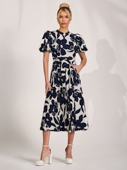 Jolie Moi Cream Turtle Neck Puff Sleeve Jersey Midi Dress - Image 6 of 6