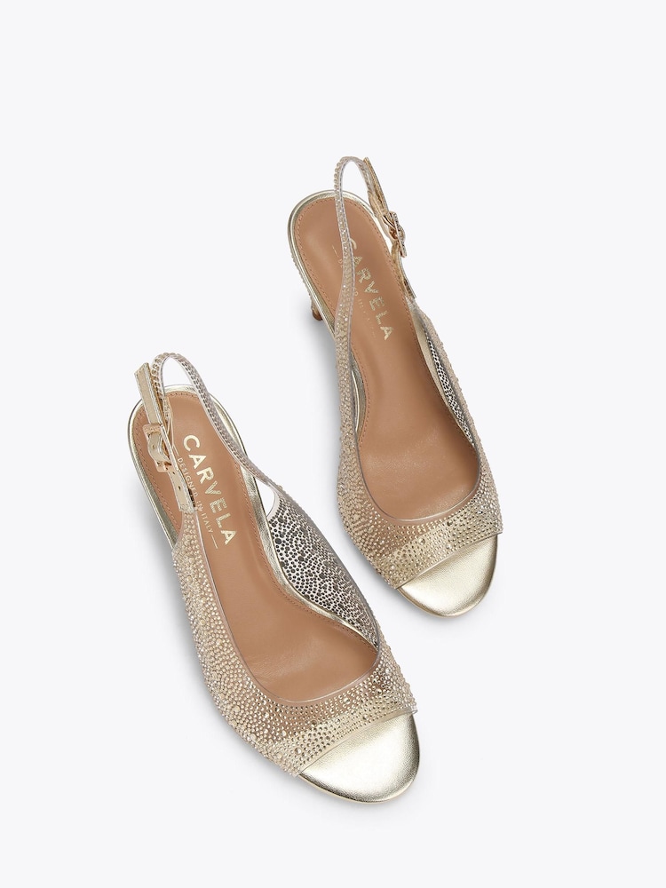 Carvela Gold Lovebird Embellished Slingback Shoes - Image 2 of 4