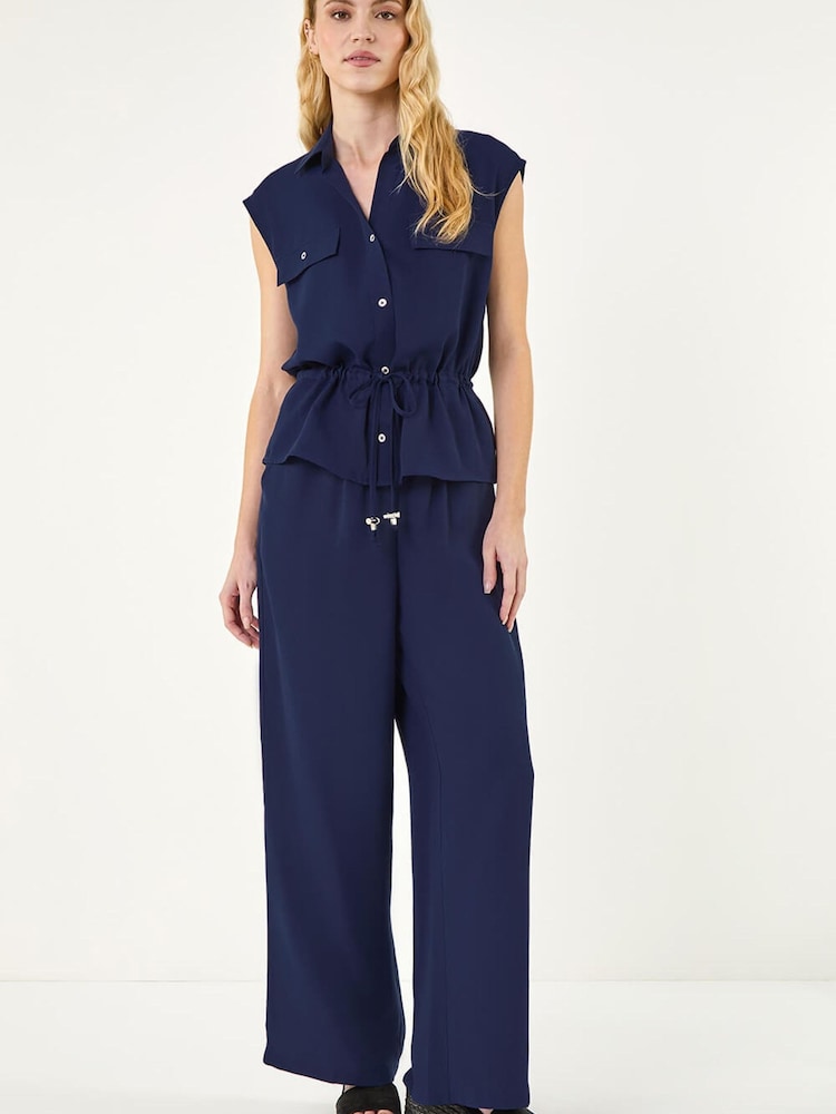 Roman Blue Safari Tie Waist Button Jacket - Image 2 of 5
