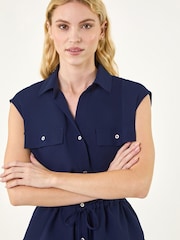Roman Blue Safari Tie Waist Button Jacket - Image 4 of 5