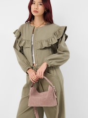 Accessorize Brown Fold Top Suede Bag - Image 1 of 3