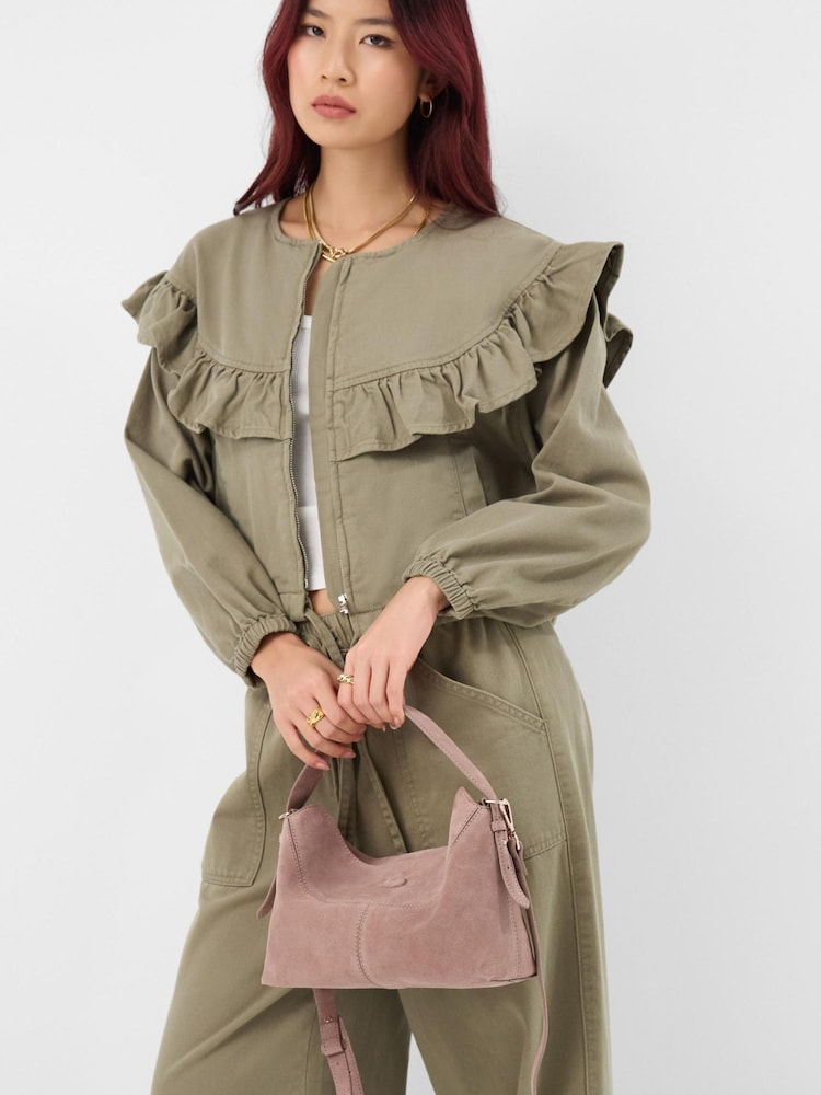 Accessorize Brown Fold Top Suede Bag - Image 1 of 3