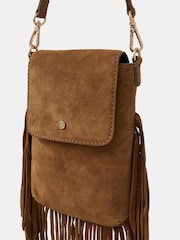 Accessorize Brown Fringe Suede Phone Bag - Image 2 of 3
