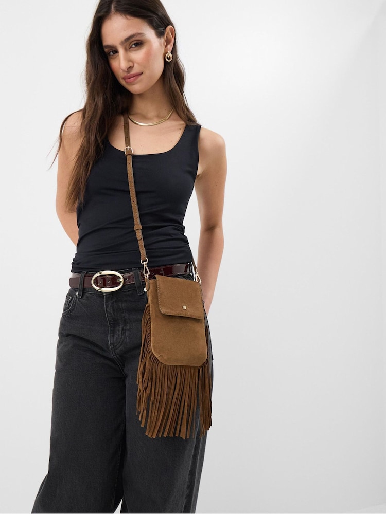 Accessorize Brown Fringe Suede Phone Bag - Image 3 of 3