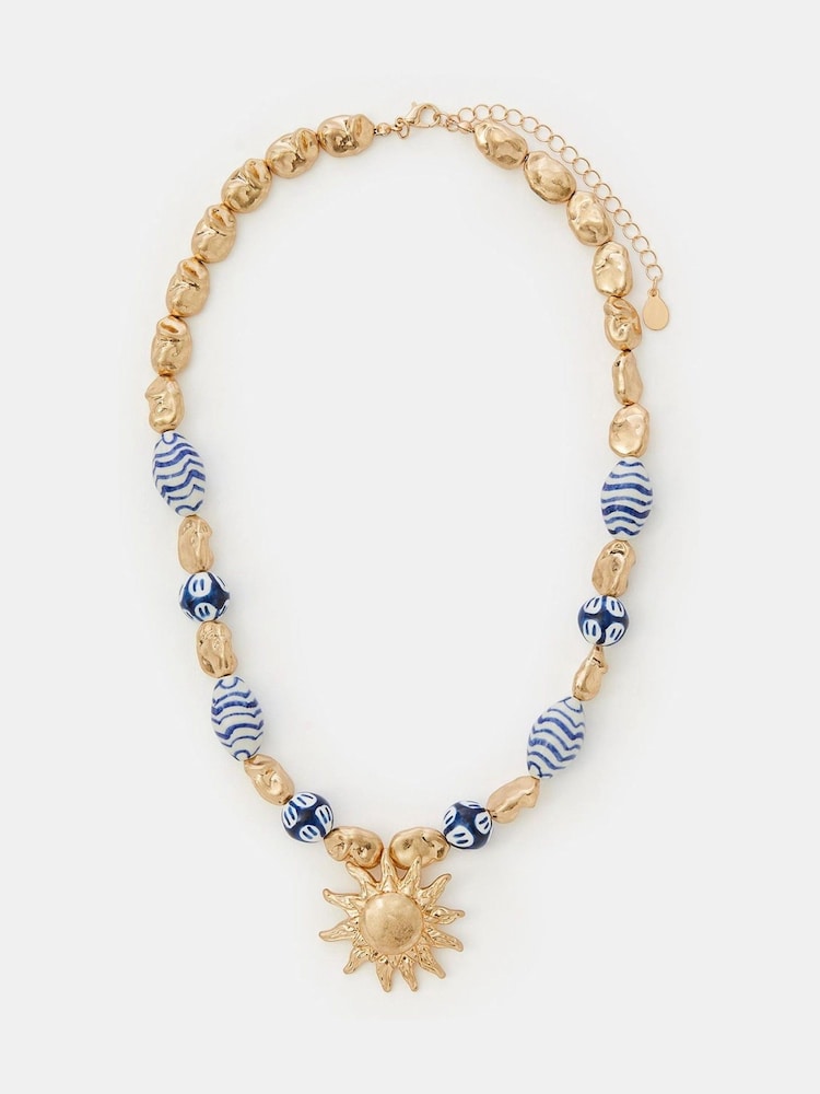 Accessorize Sun Pendant Beaded Necklace - Изображение 1 2