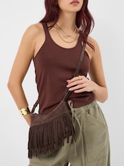 Accessorize Brown Fringe Suede Cross-Body Bag - Image 1 of 3