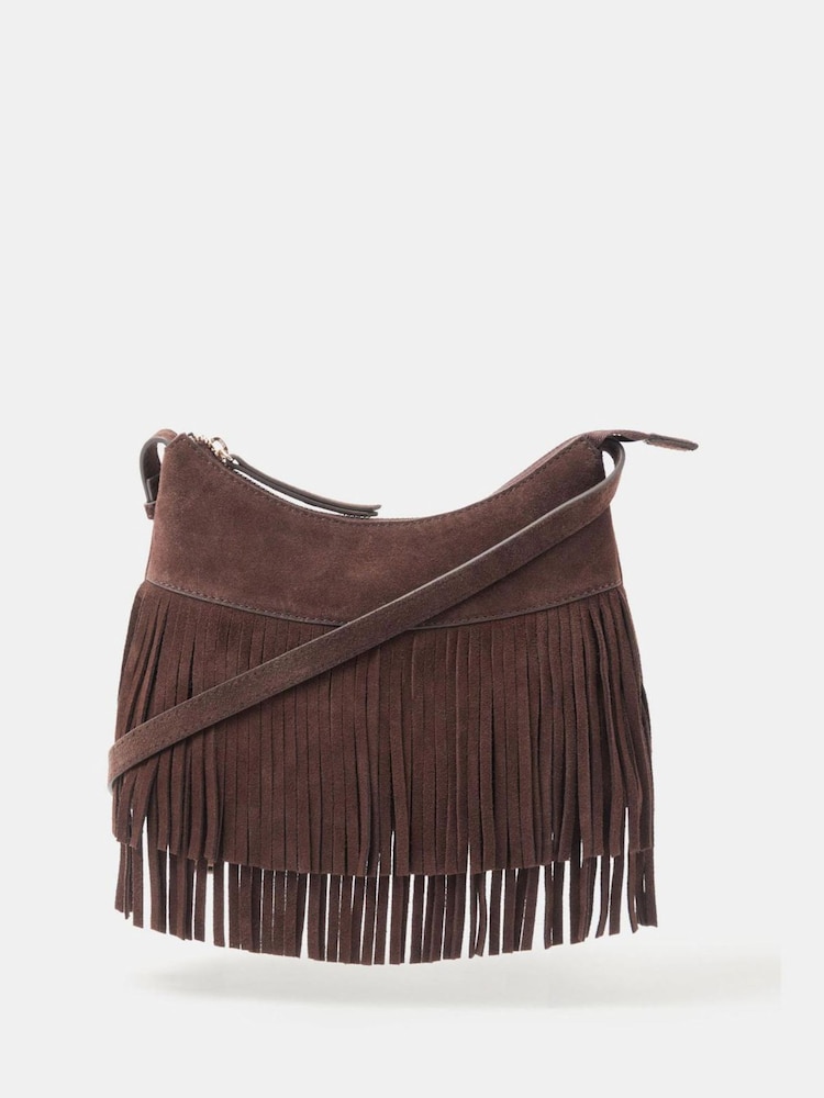 Accessorize Brown Fringe Suede Cross-Body Bag - Image 2 of 3