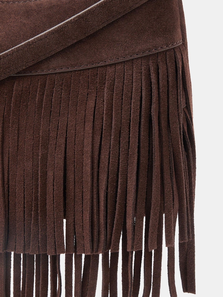 Accessorize Brown Fringe Suede Cross-Body Bag - Image 3 of 3