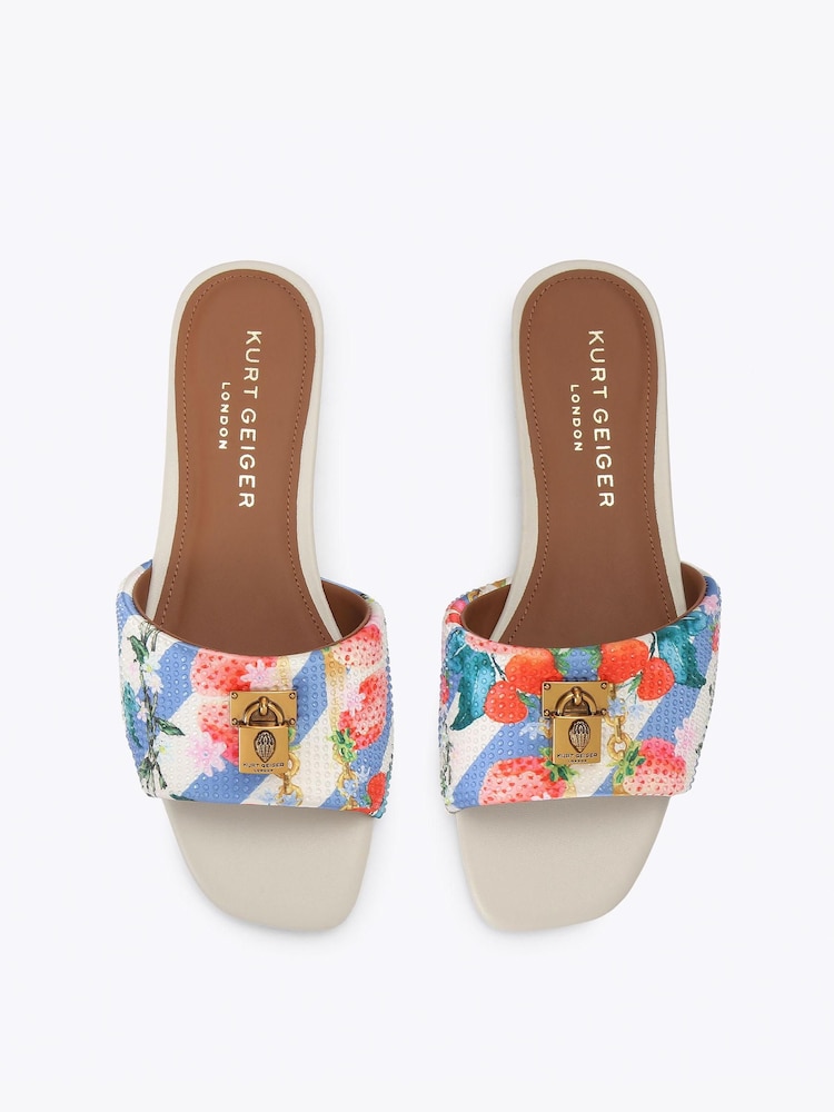 Kurt Geiger London Blue Floral Brixton Flat Sandals - Image 2 of 3