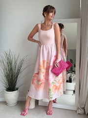 Style Cheat Pink 2-in-1 Floral Square Neck Dress - Image 1 of 4