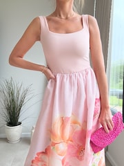 Style Cheat Pink 2-in-1 Floral Square Neck Dress - Image 4 of 4
