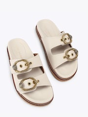 Kurt Geiger London White Mayfair 2 Buckle Sandals - Image 2 of 4