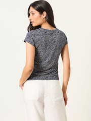 Navy Coral Print - FatFace Short Sleeve Ruched Top - 6의 이미지 2