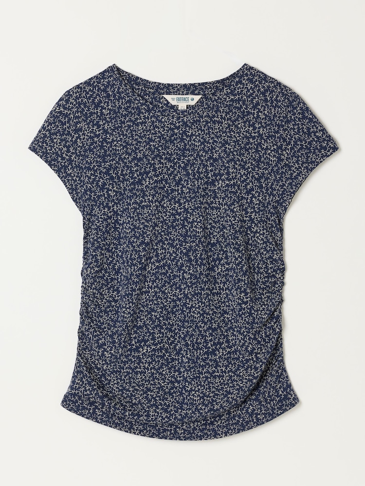 Navy Coral Print - FatFace Short Sleeve Ruched Top - 6의 이미지 6