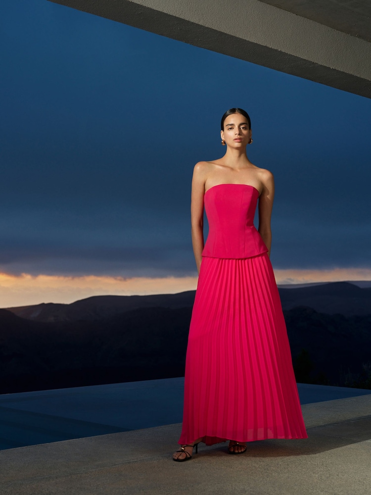 French Connection Pink Tiana Georgette Corset Maxi Dress - Image 1 of 7