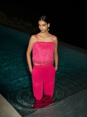 French Connection Pink Sonia Textured Strappy Crop Top - Image 1 of 6