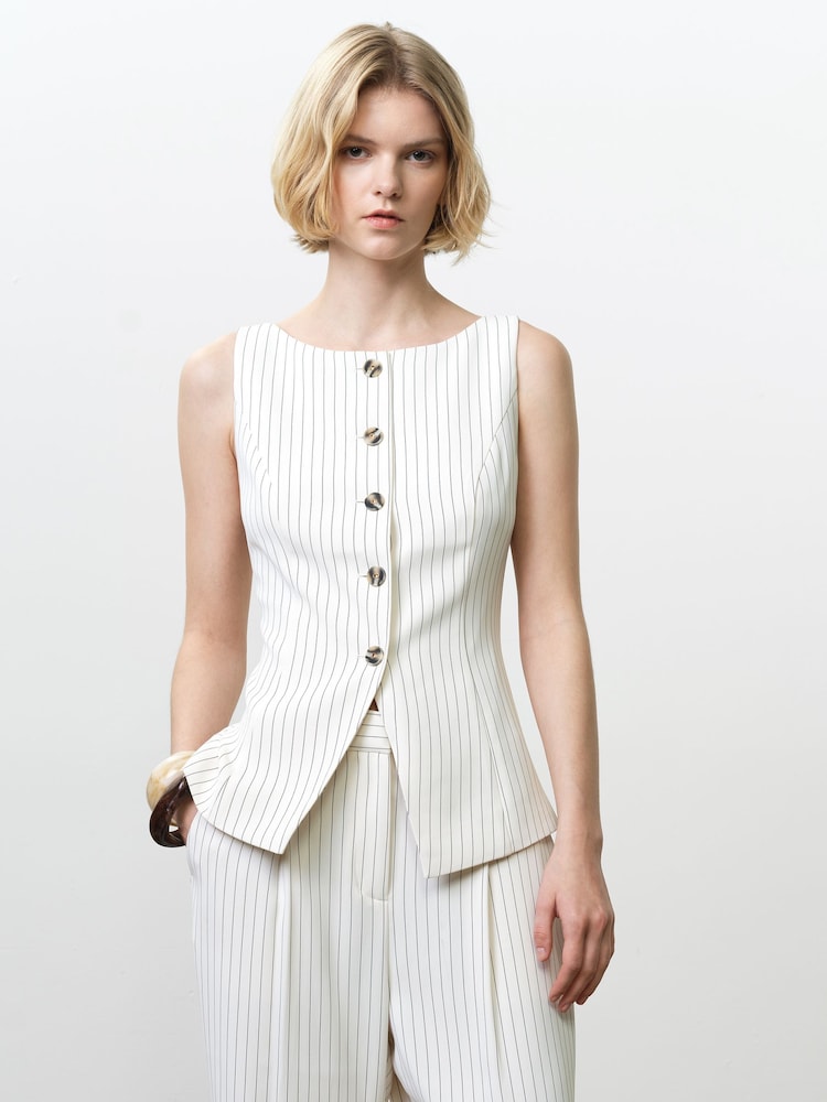 French Connection White Vinnie Pinstripe Waistcoat - Image 1 of 6