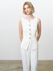 French Connection White Vinnie Pinstripe Waistcoat - Image 3 of 6