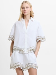 French Connection White Alissa Cotton Embroidered Trim Shirt - Image 1 of 5