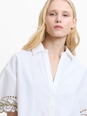 French Connection White Alissa Cotton Embroidered Trim Shirt - Image 3 of 5
