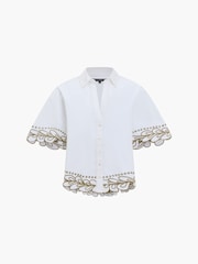 French Connection White Alissa Cotton Embroidered Trim Shirt - Image 5 of 5