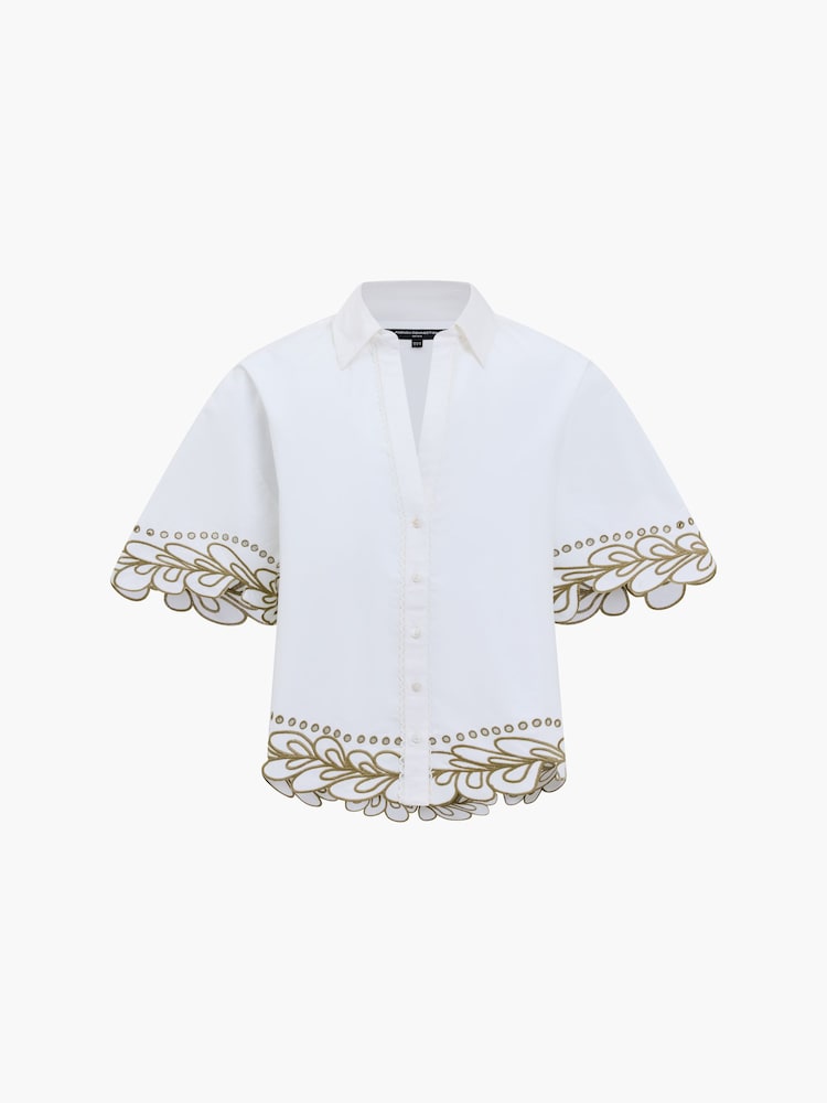 French Connection White Alissa Cotton Embroidered Trim Shirt - Image 5 of 5 French Connection White Alissa Cotton Embroidered Trim Shirt - Image 5 of 5