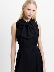 French Connection Black Era Poplin Godet Bow Midi Dress - Image 3 of 6