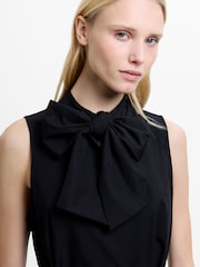 French Connection Black Era Poplin Godet Bow Midi Dress - Image 5 of 6