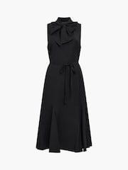 French Connection Black Era Poplin Godet Bow Midi Dress - Image 6 of 6