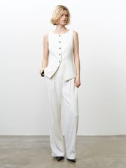 French Connection White Vinnie Pinstripe Wide Leg Trousers - Image 1 of 7