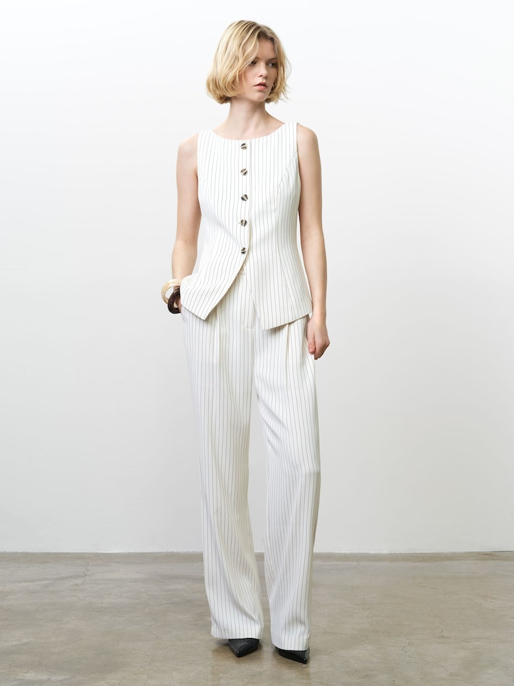 French Connection White Vinnie Pinstripe Wide Leg Trousers - Image 1 of 7