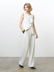 French Connection White Vinnie Pinstripe Wide Leg Trousers - Image 2 of 7