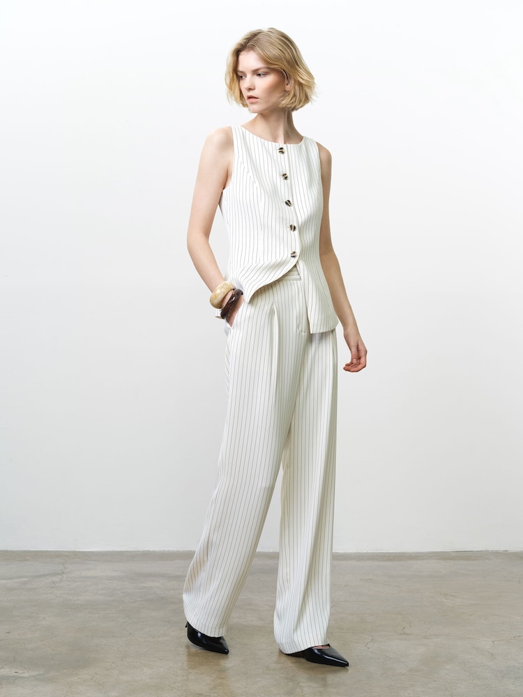 French Connection White Vinnie Pinstripe Wide Leg Trousers - Image 2 of 7