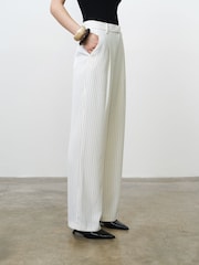 French Connection White Vinnie Pinstripe Wide Leg Trousers - Image 3 of 7
