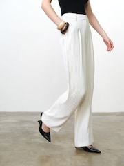 French Connection White Vinnie Pinstripe Wide Leg Trousers - Image 4 of 7
