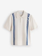J.Lindeberg Cream Rylan Stripe Knit Golf Polo Shirt - Image 1 of 1