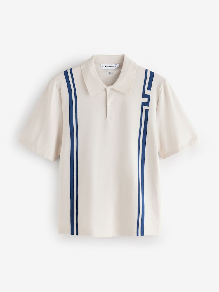 J.Lindeberg Cream Rylan Stripe Knit Golf Polo Shirt - Image 1 of 1