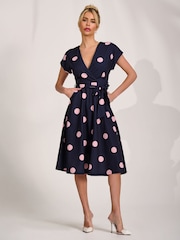 Jolie Moi Navy V-Neck Print Scuba Midi Dress - Image 3 of 6