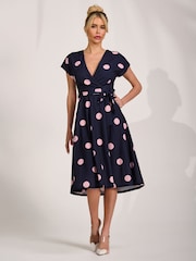 Jolie Moi Navy V-Neck Print Scuba Midi Dress - Image 4 of 6