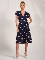 Jolie Moi Navy V-Neck Print Scuba Midi Dress - Image 5 of 6
