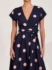 Jolie Moi Navy V-Neck Print Scuba Midi Dress - Image 6 of 6