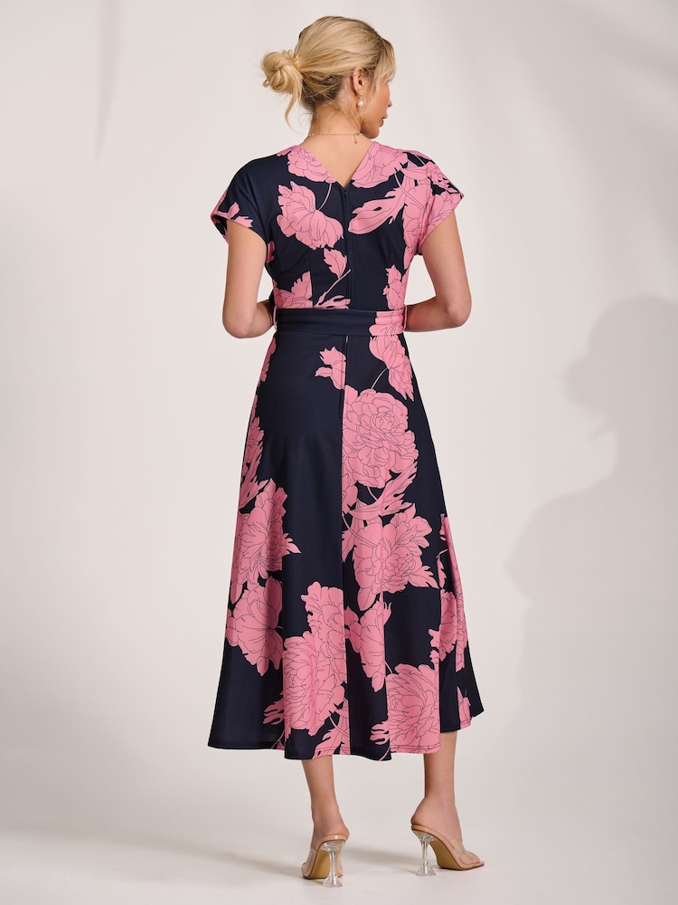 Jolie Moi Pink Kimono Sleeve Print Scuba Midaxi Dress - Image 2 of 6