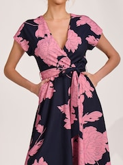 Jolie Moi Pink Kimono Sleeve Print Scuba Midaxi Dress - Image 3 of 6
