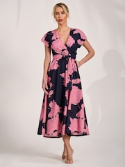 Jolie Moi Pink Kimono Sleeve Print Scuba Midaxi Dress - Image 6 of 6