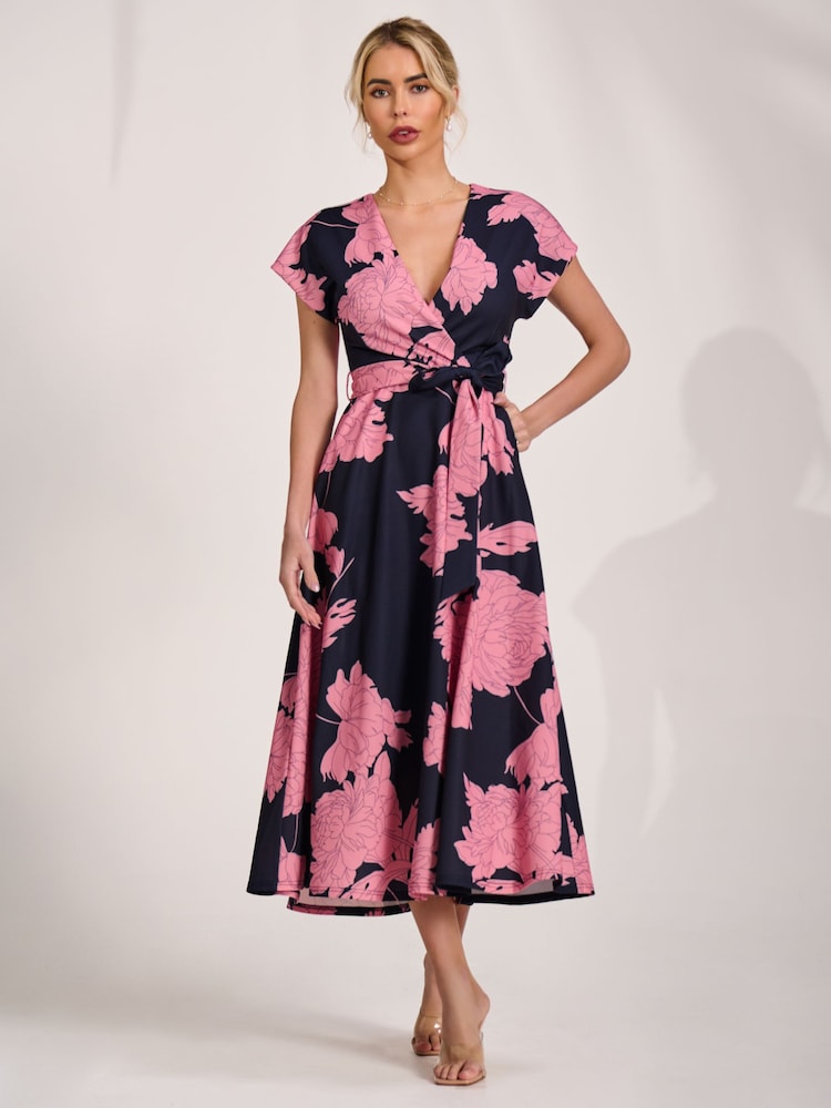 Jolie Moi Pink Kimono Sleeve Print Scuba Midaxi Dress - Image 6 of 6