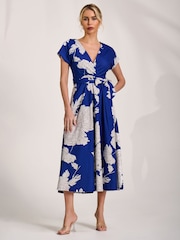 Jolie Moi Blue Kimono Sleeve Print Scuba Midaxi Dress - Image 3 of 6