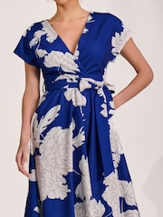 Jolie Moi Blue Kimono Sleeve Print Scuba Midaxi Dress - Image 6 of 6